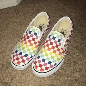 Vans Rainbow Checkered Slip Ons